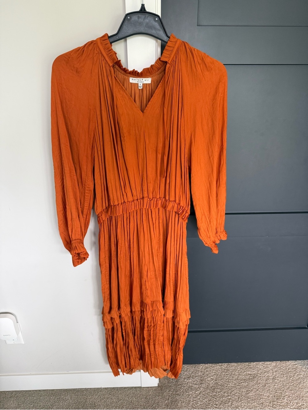 Current Air Women's Rust Orange Long Sleeve Pleated Midi Dress